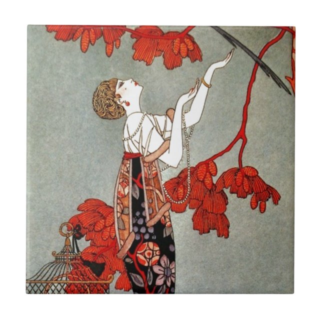 Röd madamart décodesign kakelplatta (Framsidan)