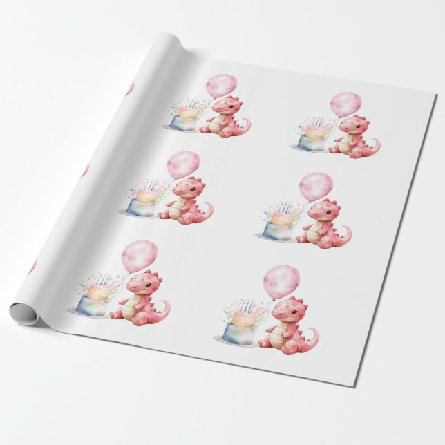 Röd målad dosinosaur One A Saurus Birthday Presentpapper (Utrullad)