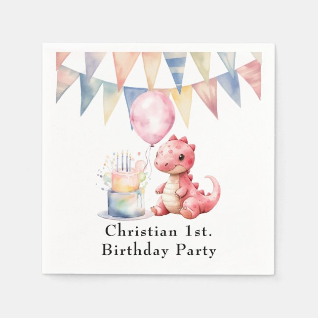 Röd målad dosinosaur One A Saurus Födelsedagsfest Pappersservett (Framsidan)