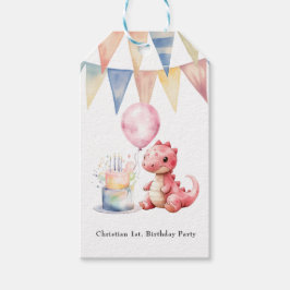 Röd målad dosinosaur One A Saurus Födelsedagsfest Presentetikett