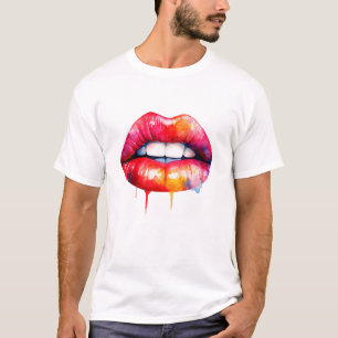röd målad honfärgsfärg läppar t shirt