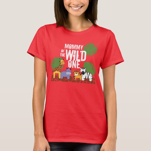 Röd Mamma i VILDEN ONE Safari 1:a födelsedag T Shirt (Framsida)