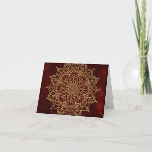 Röd Mandala för djupt vin & guld- Glam modernt Tack Kort