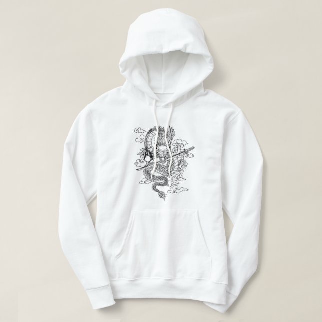 Röd måne & drakkinesisk hoodie (Design framsida)