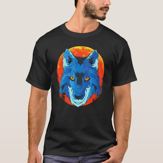 Röd Måne Rovdjur Skogs Djur Varg T Shirt (Framsida)