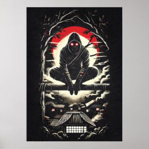 Röd Måne Shinobi, Ninja, Japansk Anime Tatuering K Poster