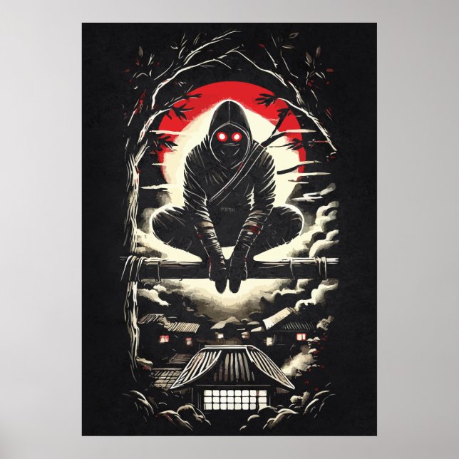 Röd Måne Shinobi, Ninja, Japansk Anime Tatuering K Poster (Framsidan)