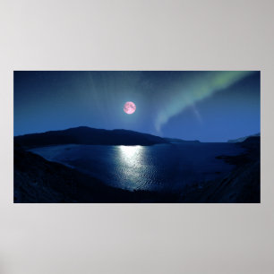 Röd måneaurora poster
