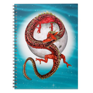 Röd månedrake Celestial Fantasykonst Anteckningsbok