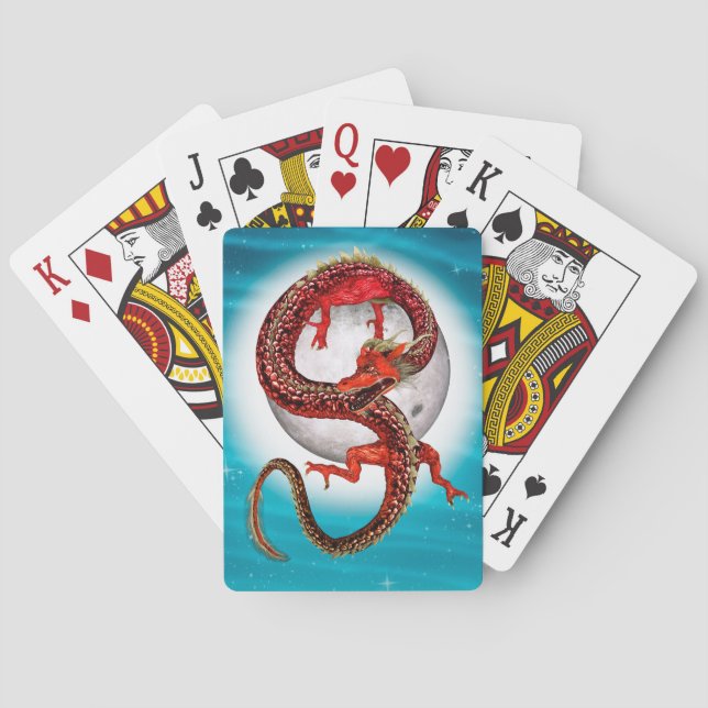 Röd månedrake Celestial Fantasykonst Casinokort (Baksidan)