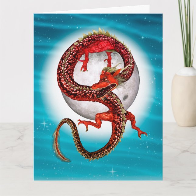 Röd månedrake Celestial Fantasykonst Kort (Framsida)