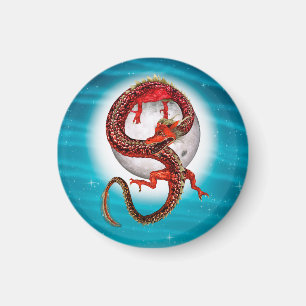 Röd månedrake Celestial Fantasykonst Magnet