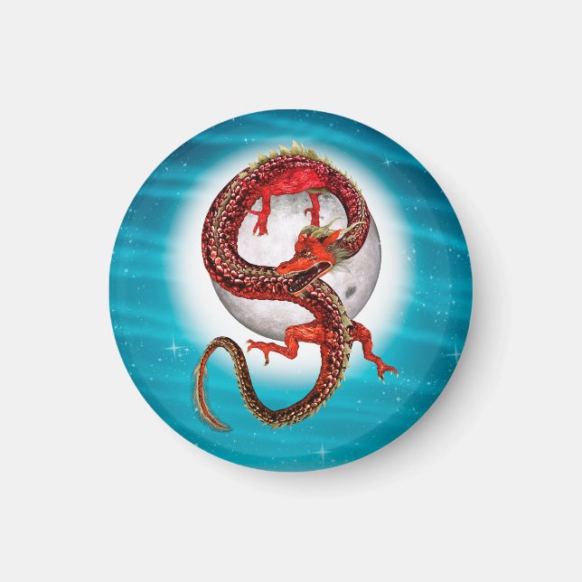 Röd månedrake Celestial Fantasykonst Magnet (Framsidan)