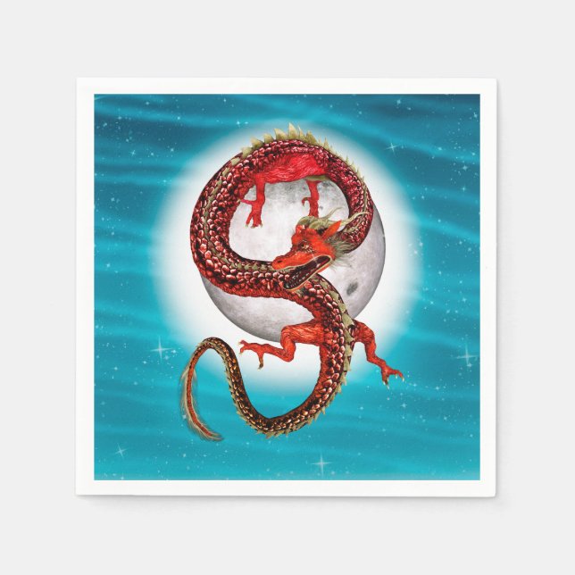 Röd månedrake Celestial Fantasykonst Pappersservett (Framsidan)