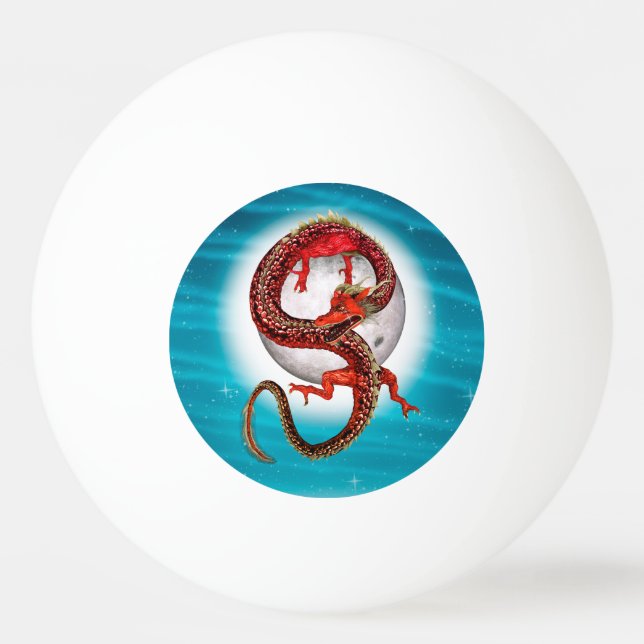 Röd månedrake Celestial Fantasykonst Pingisboll (Framsidan)