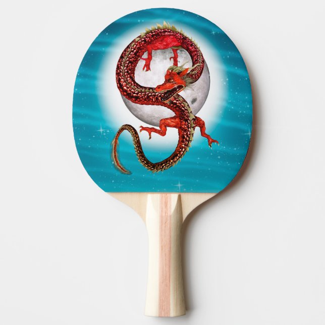 Röd månedrake Celestial Fantasykonst Pingisracket (Framsidan)