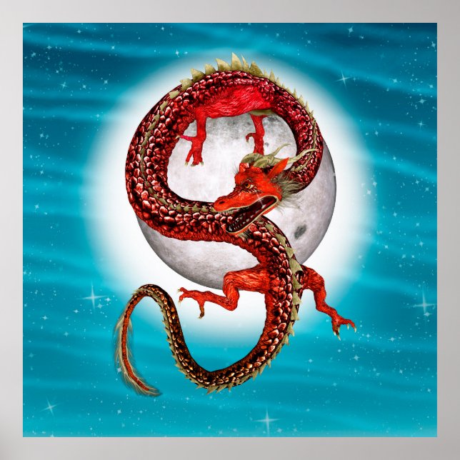 Röd månedrake Celestial Fantasykonst Poster (Framsidan)