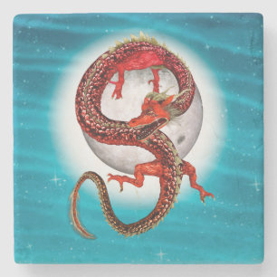 Röd månedrake Celestial Fantasykonst Stenunderlägg