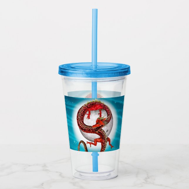 Röd månedrake Celestial Fantasykonst Take Away Mugg (Framsida)