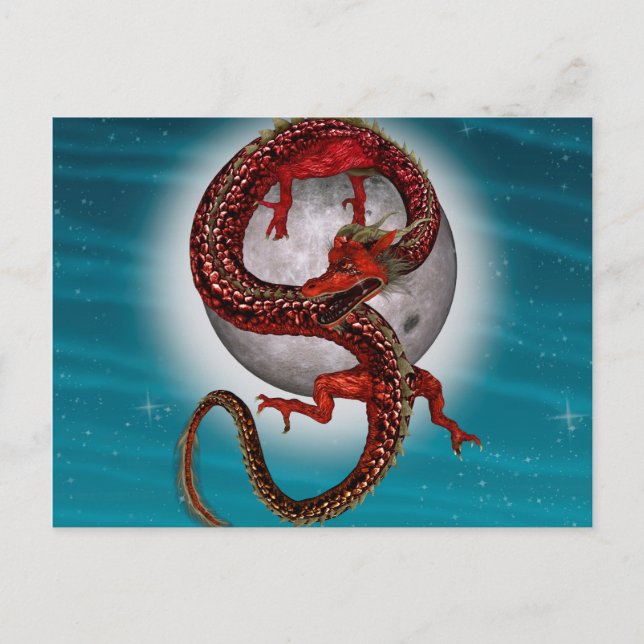 Röd månedrake Celestial Fantasykonst Vykort (Framsida)