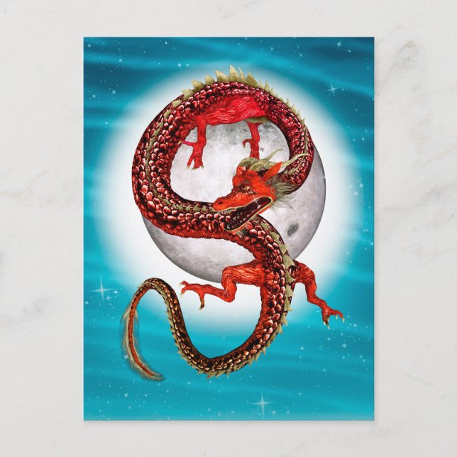 Röd månedrake Celestial Fantasykonst Vykort (Framsida)