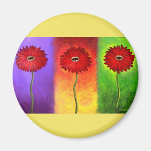 Röd mång- daisyblommamålning - magnet