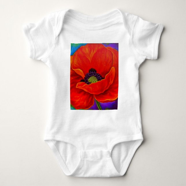 Röd mång- vallmoblommamålning - t shirt (Framsida)