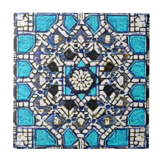 Röd marin blå geometrisk konst moroccan mosaic des kakelplatta (Framsidan)