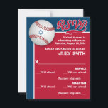 Röd, Marinblå Baseball Bar Mitzvah RSVP-kort Inbjudningar<br><div class="desc">Detta baseboll-inspirerade Bar Mitzvah-svarskort koordinerar med Bar Mitzvah-inbjudningarna i denna kollektion. Den har en röd och vit baseboll i det övre vänstra hörnet med en ljusblå Davidstjärna centrerad på den som du kan ta bort om du vill. Detta baseboll-svarskort har en blandning av typsnitt som matchar inbjudningarna och baksidan är...</div>