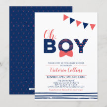 Röd & Marinblå | Modern Typografi Pojk Babyshower