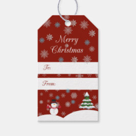 Röd Märkre med Snöflingor Presentetikett