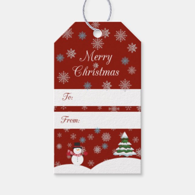 Röd Märkre med Snöflingor Presentetikett (Framsidan)