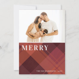 Röd Maroon Marsala-rutig 1 Foto God Jul Julkort