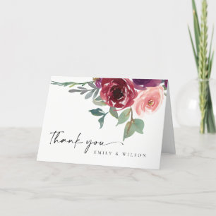 RÖD MARSALA ROSÉ FLORAL AKVARELLBRUDSTYRNING TACK KORT