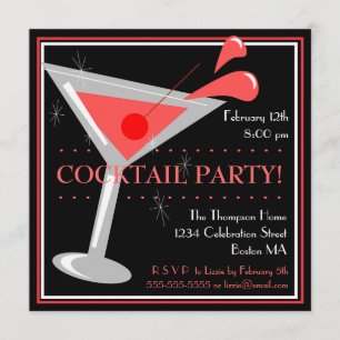 Röd Martini Cocktailparty Inbjudan