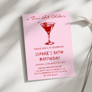 Röd Martini En Tini Bit Äldre 30-årsfest Inbjudningar