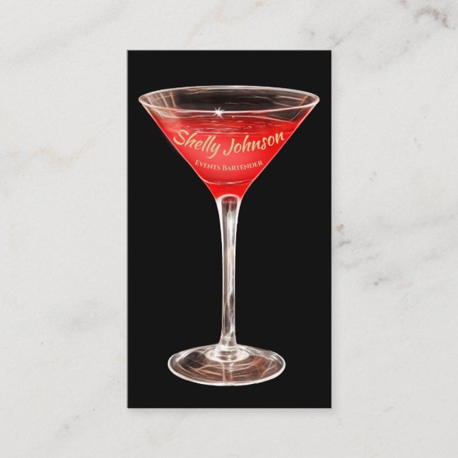 Röd Martini Events Bartender Visitkort (Framsida)