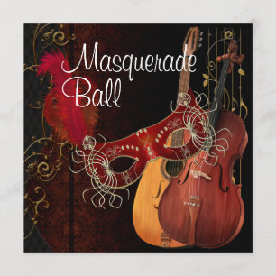 Röd mask-musikinstrument maskerad Boll Invi Inbjudningar
