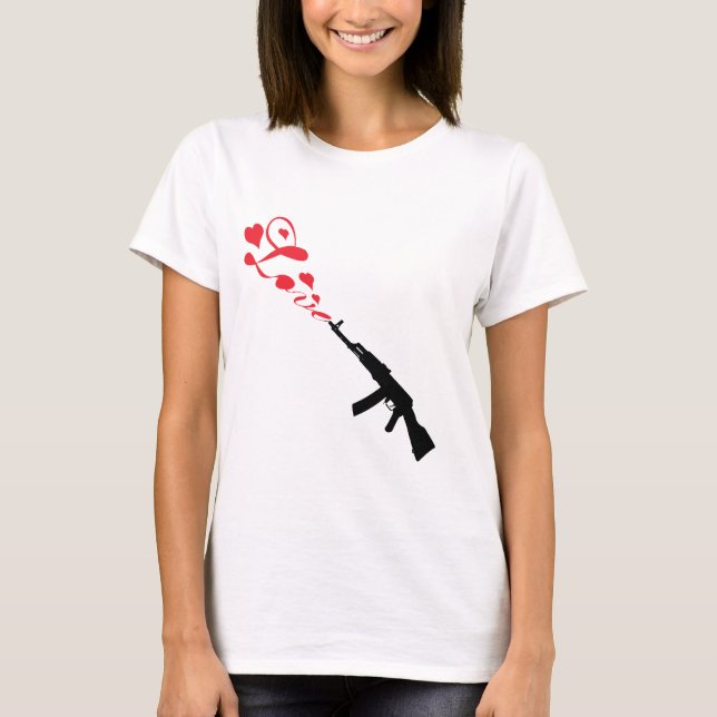 Röd maskingevärkärlek t-shirt (Framsida)