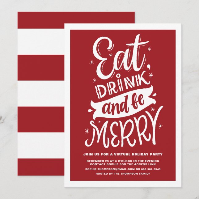 Röd mat Drick och var god Virtuell jul Party Inbjudningar (Fram/baksida)