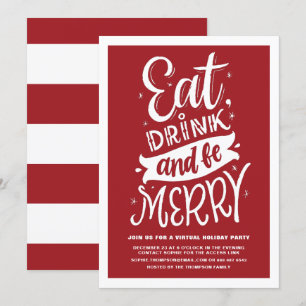 Röd mat Drick och var god Virtuell jul Party Inbjudningar
