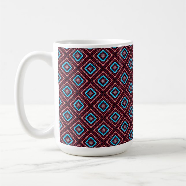 Röd med blå diamant kaffemugg (Vänster)