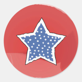 Röd med Blue Star och White Stars 4:e juli Runt Klistermärke