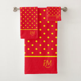 Röd med gula prickar monogram 