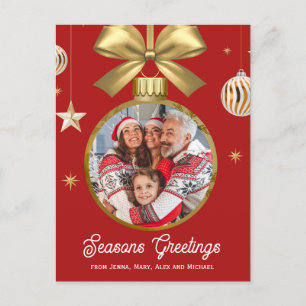 Röd med Guld Bauble Familjefoto Helg Vykort