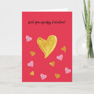 Röd med guld- och rosa hjärtan Alla hjärtans dag-k Kort