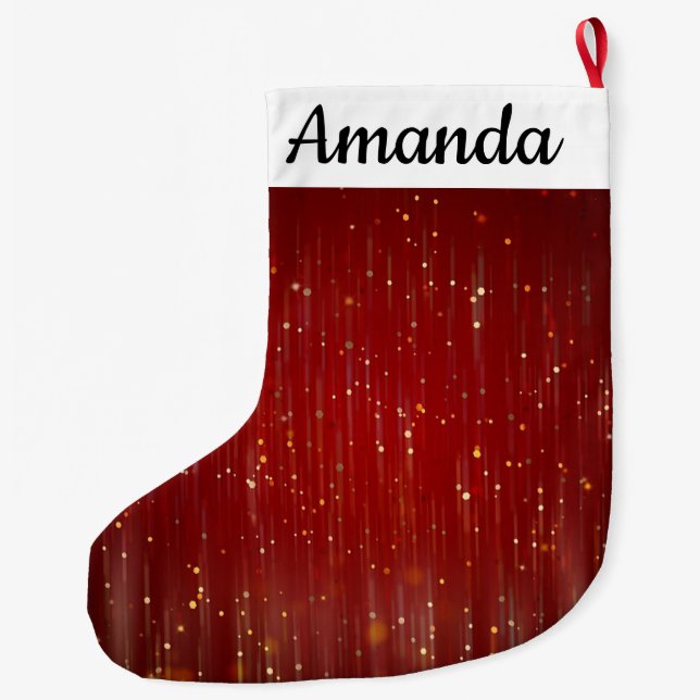 Röd med Guld Sparkles Stor Julstrumpa (Baksidan)