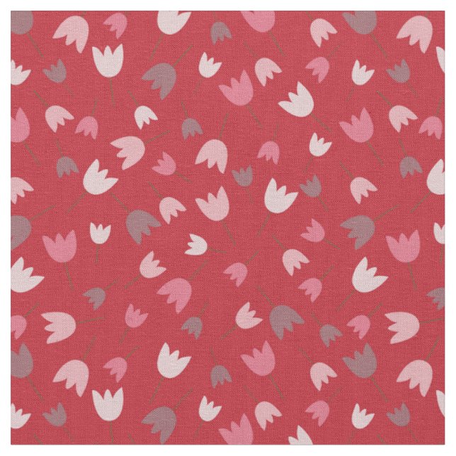 Röd med rosa tulp mönster-samling tyg (Närbild)
