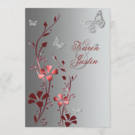 Röd med Silver Butterflies bröllopsinbjudan Inbjudningar