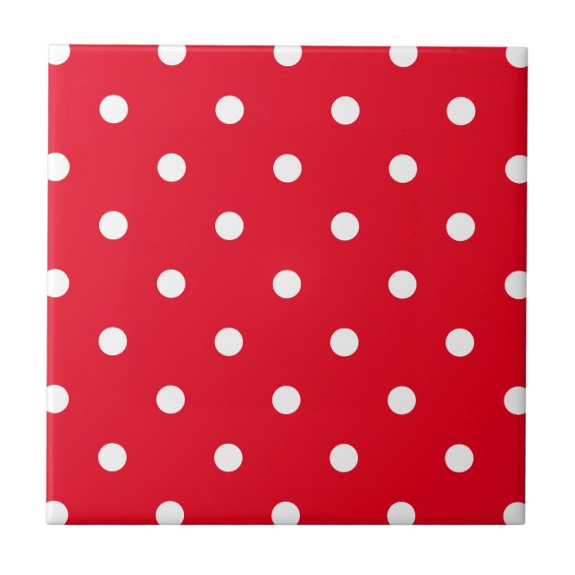 Röd med vit Polka dots Kakelplatta (Framsidan)